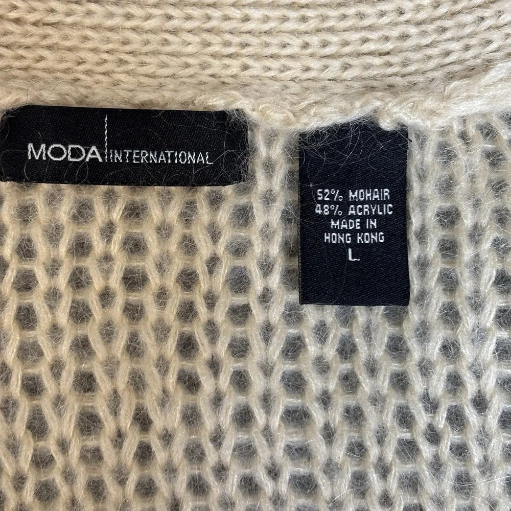 Moda International Cream Mohair Long Cardigan‎ Sweater Large Cottagecore Boho